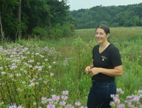 MSU Assistant Professor Meghan Milbrath at her pollinator habitat planting in Jackson County.