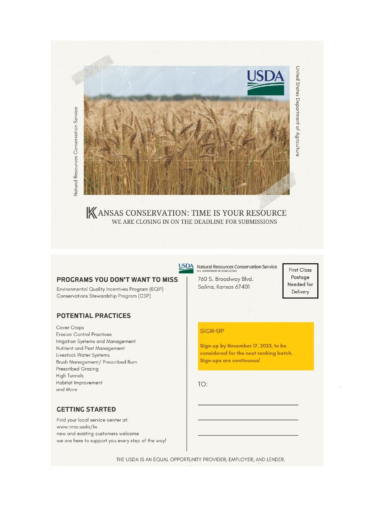 Kansas Application Deadline for FY 24 Farm Bill and IRA EQIP/CSP