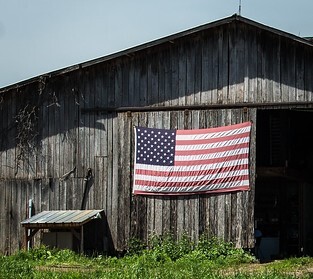 Barn Displaying an American Flag
