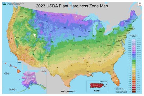 map showing plant hardiness areas