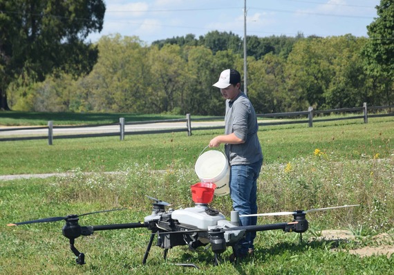 The tour concluded with a demonstration of using drones to apply cover crop seed and chemicals.