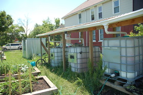 Water harvesting catchment at a Detroit area urban garden.