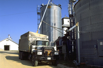 semi being loaded with grain