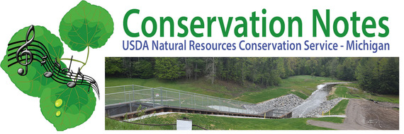 Conservation Notes - USDA Natural Resources Conservation Service - Michigan, with photo of completed Forest Lake Spillway