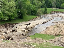 The concrete spillway on Forest Lake was washed away during the May 2020 flood in northern Michigan.