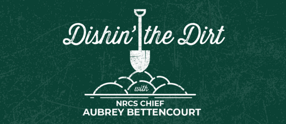 NRCS Dishin' the Dirt logo on a green background