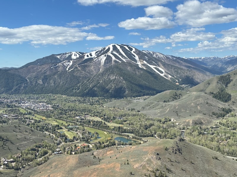 Sun Valley Ski Resort showing snow only on the groomed runs above the town on Ketchum, Idaho on May 6, 2026.