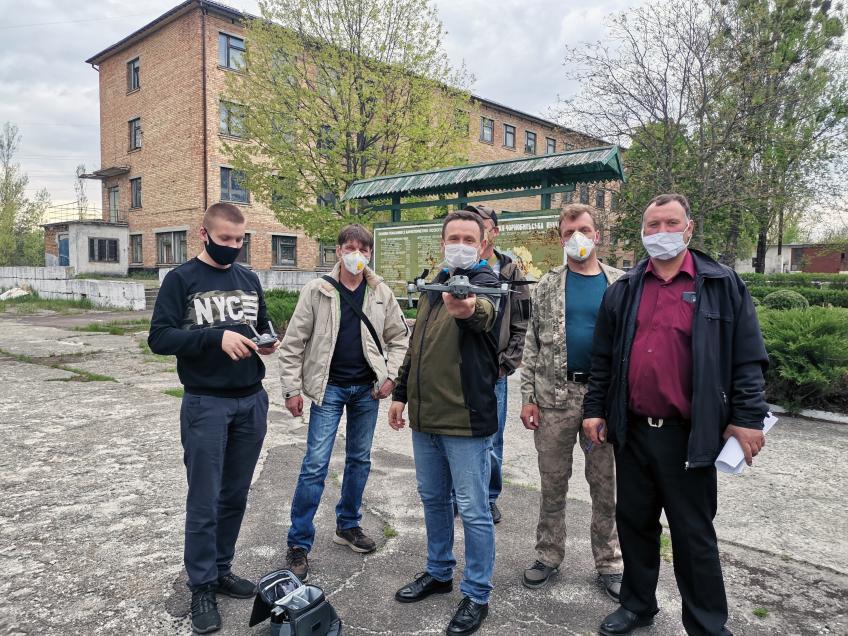 Chernobyl firefighters learn techniques for using drones provided by the USFS to locate and suppress wildfires more quickly, May 2020. USDA FS photo.