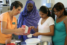 Louise Brunelle, EFNEP educator from University of Vermont Extension, conducts a hands-on healthy cooking class . Photo courtesy of UV Extension.