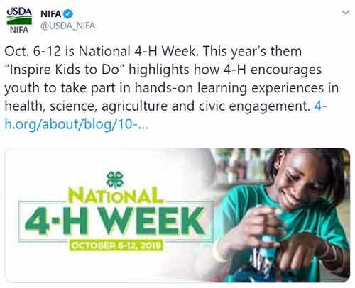 National 4-H NIFA tweet Oct. 6-12, 2019