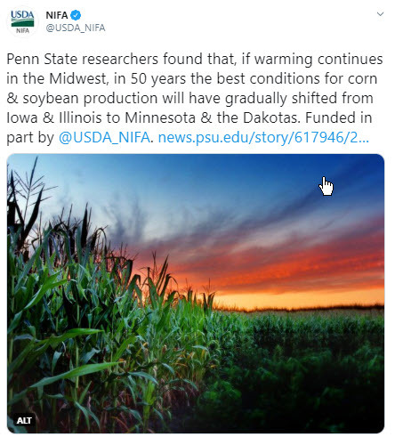 NIFA Penn State University climate change impact tweet graphic