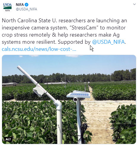 NIFA NC State camera sensor crop stress tweet. 