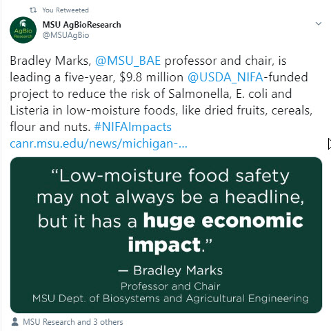 NIFA MSU low moisture foods tweet image