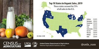 The top 10 states in organic sales from the 2019 organic survey results. Graphic courtesy of USDA-NASS.