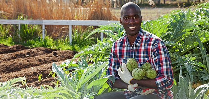 Enhancing Agricultural Opportunities for Military Vets. Image of man in garden, courtesy of Adobe Stock.