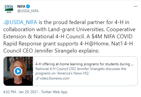 NIFA is the proud federal partner for 4-H in collaboration with Land-grant Universities, Cooperative Extension & National 4-H Council.