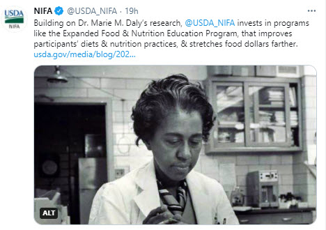 NIFA tweets-Building on Dr. Marie M. Daly’s research, NIFA invests in programs like the Expanded Food & Nutrition Education Program