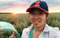 Researcher Yushu Xia holds a greenhouse gas sampling ring, courtesy of University of Illinois.