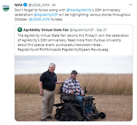 NIFA tweets - Join in on the AgrAbility Virtual State Fair-Purdue University