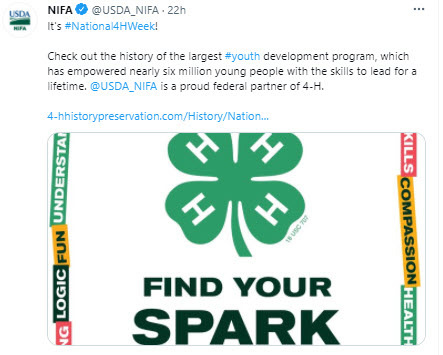 NIFA tweet Check out the history of the largest youth development program, empowering nearly six million young people with the skills to lead.