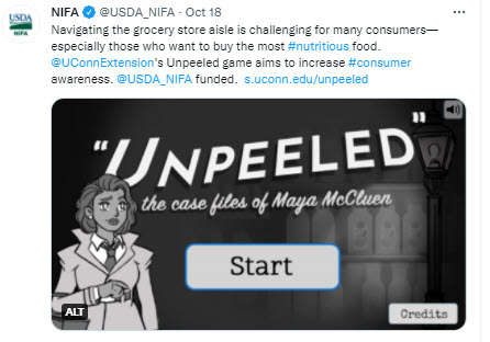 University of Connecticut Extension's Unpeeled game aims to increase consumer awareness. NIFA funded.