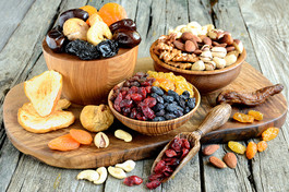 Mix of dried fruits and nuts, courtesy of Adobe Stock.