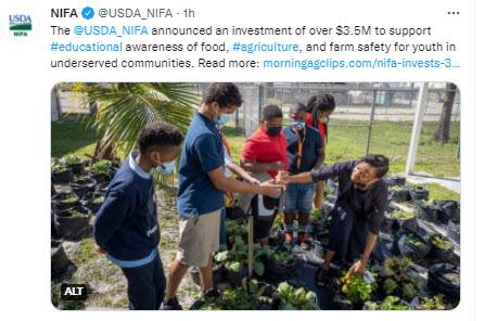 NIFA supports educational awareness of food, agriculture, and farm safety for youth in underserved communities.