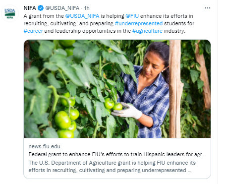 FIU enhance efforts in recruiting, cultivating, and preparing underrepresented students for careers in the agriculture.