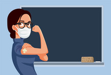 Teacher gets vaccinated graphic, courtesy of Adobe Stock.