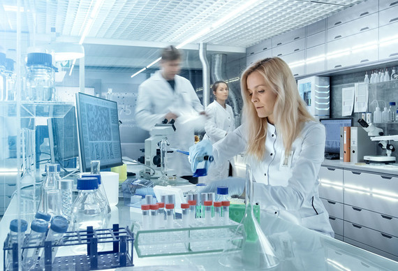 Scientists work in a laboratory.