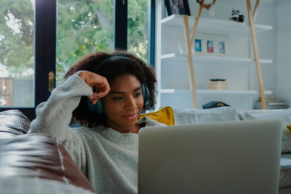 College student studying with laptop