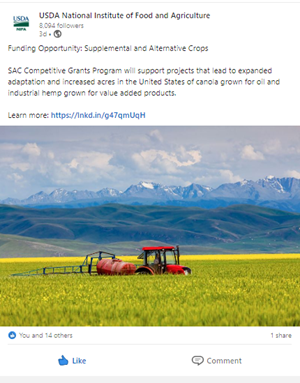 LinkedIn post of the week - supplemental-alternative-crops