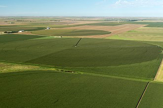 Aerial view of irrigated and non-irrigated fields in eastern Colorado. Photo courtesy of Bill Cotton with Colorado State University.