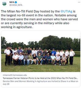 Tweet of the Week graphic July 27 - Milan No-Till Field Day hosted by the University of Tennessee 