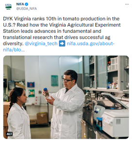 Tweet of the Week Sept. 28 – Virginia Ag Experiment Station
