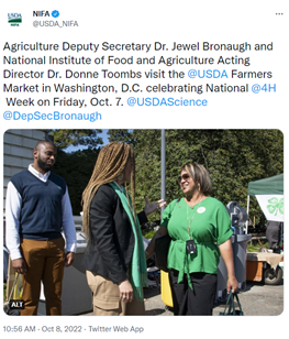 Tweet of the Week - Oct 12 - Agriculture Deputy Secretary Dr. Jewel Bronaugh 