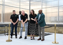 Matt Browning, NIFA; Bob Rimol, Rimol Greenhouses; Ami Smith, Vice President, WVSU; Ericke Cage, President, WVSU. 