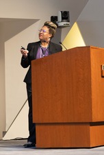 Dr. Dionne Toombs speaking at recent AI for Agriculture Summit. NIFA Image.