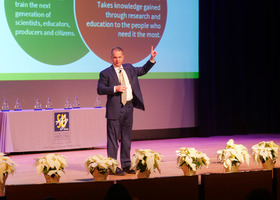 NIFA Director Dr. Jaye Hamby, speaks to attendees at the Louisiana Land-Grant Agriculture Summit on the LSU campus. 