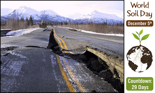Photo of road damage from an earthquake.