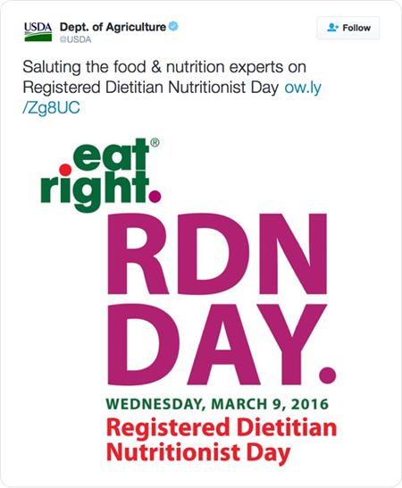 Saluting the food & nutrition experts on Registered Dietitian Nutritionist Day http://ow.ly/Zg8UC  