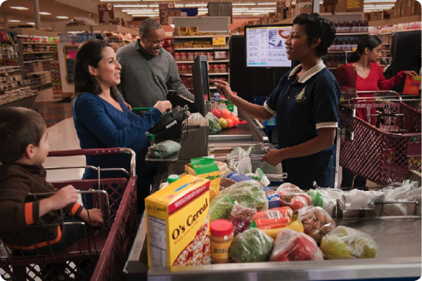 Shoppers purchasing groceries