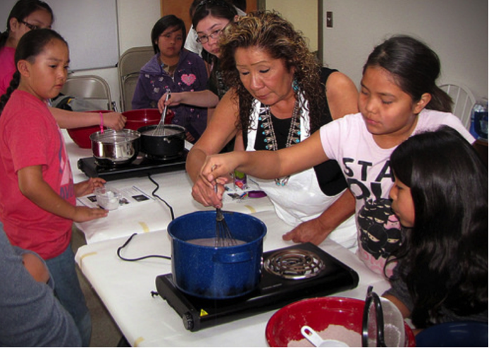 4-H members make traditional blue corn mush. Achieving nutritional security in the context of the burgeoning population, climate change, diminishing l