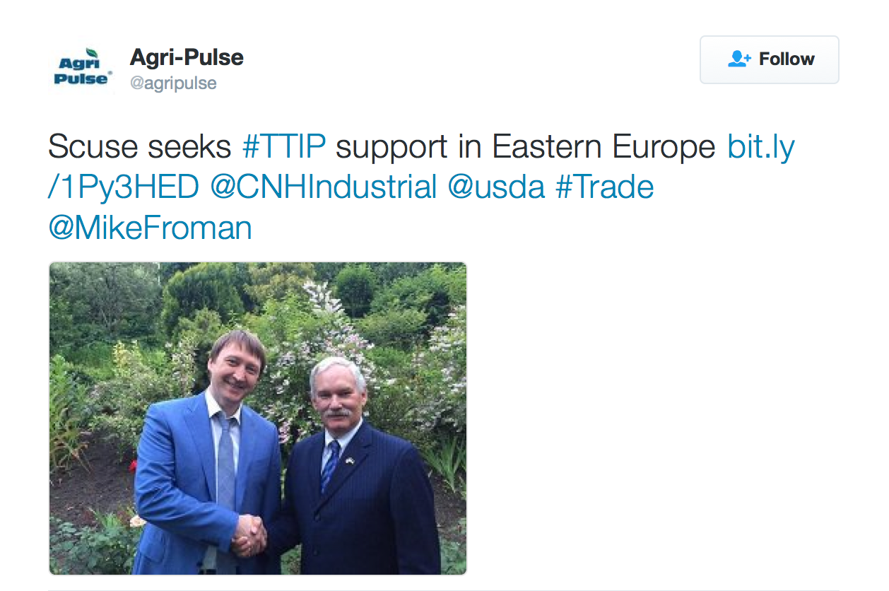 Scuse seeks #TTIP support in Eastern Europe http://bit.ly/1Py3HED  @CNHIndustrial @usda #Trade @MikeFroman
