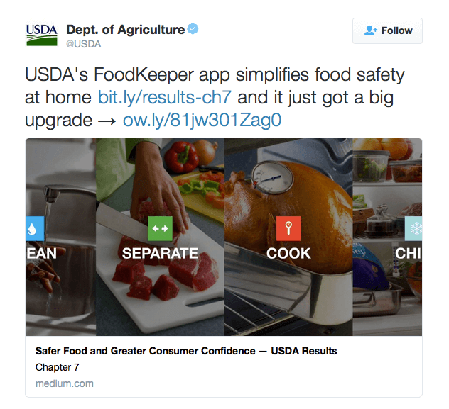 USDA's FoodKeeper app simplifies food safety at home http://bit.ly/results-ch7  and it just got a big upgrade → http://ow.ly/81jw301Zag0 