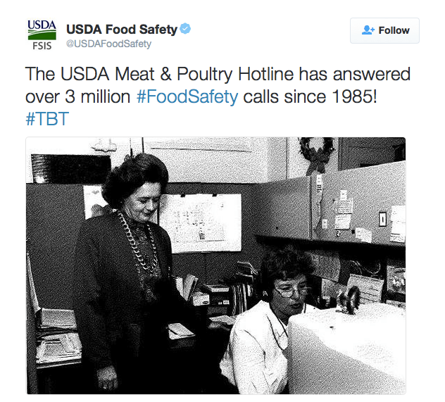 The USDA Meat & Poultry Hotline has answered over 3 million #FoodSafety calls since 1985! #TBT