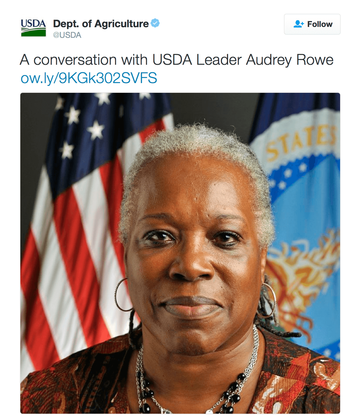 A conversation with USDA Leader Audrey Rowe http://ow.ly/9KGk302SVFS 