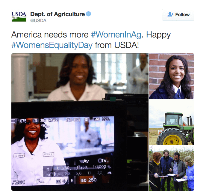 America needs more #WomenInAg. Happy #WomensEqualityDay from USDA!
