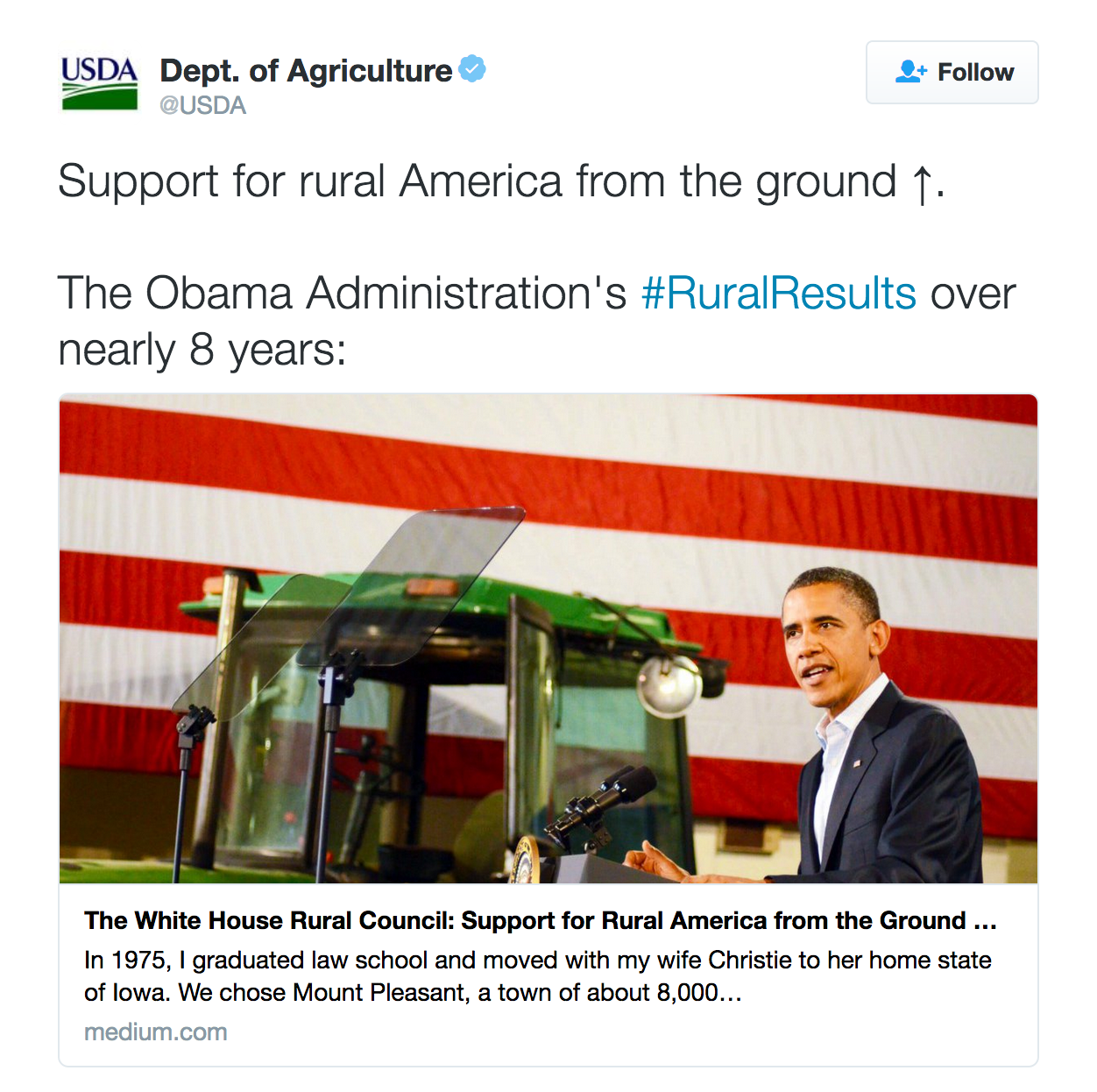 Support for rural America from the ground ↑. The Obama Administration's #RuralResults over nearly 8 years