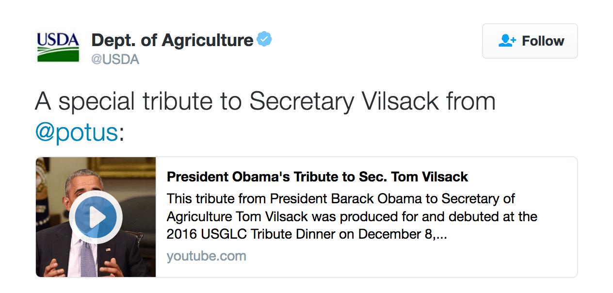 A special tribute to Secretary Vilsack from @potus: